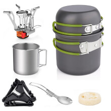 Ensemble de vaisselle de camping léger avec réchaud pliable, casserole de 120 ml et couleur verte