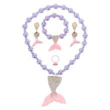3Ensembles Parure Bijoux Enfants Sirène Rose Collier Bracelet Boucles