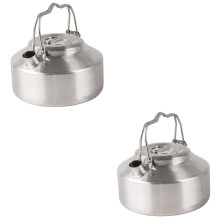 2Pcs Compact Silver Camping Kettle Whistling Stainless Steel Water Pot