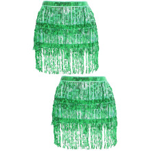 2Pièces Ceinture De Hanche À Sequins Verte Jupe De Danse Pour Femme