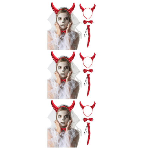 3Ensembles Accessoires Cosplay Cornes Rouge -Tête Halloween