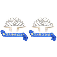 2Sets Assorted Color Graduation Sash and Crown Kit for Student Party