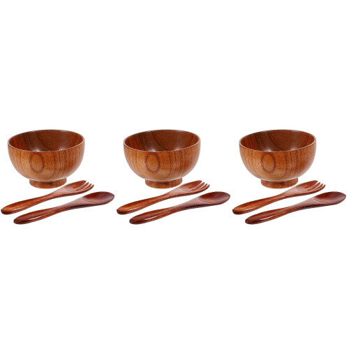 3Ensembles Ensemble Bols Bois Marron Profonds Pour Salade Fruit & Service