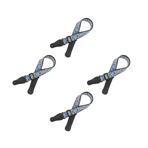 4Pièces Sangles Guitare Épaisses En Coton Bleu Brodées Durables
