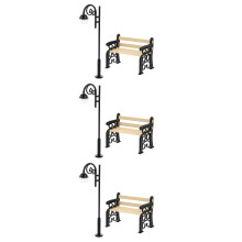 3Sets Miniature Garden Furniture Black Metal Bench Lamp Set