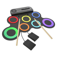 Batería Eléctrica para Niños con Altavoz Incorporado, Kit de Almohadillas de Práctica Enrollables Portátiles, Regalo Ideal.