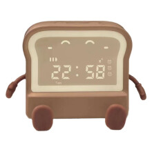 Toast Nachtlampje, Digitale Wekker, Nachtlampje op Het Nachtkastje, Timer met Aftelfunctie, Automatische Uitschakellamp, Slaapkamerklok, Bruin