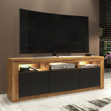 TV Unit Shine 160cm - Dark Oak & Black Matt Doors and LED Lights