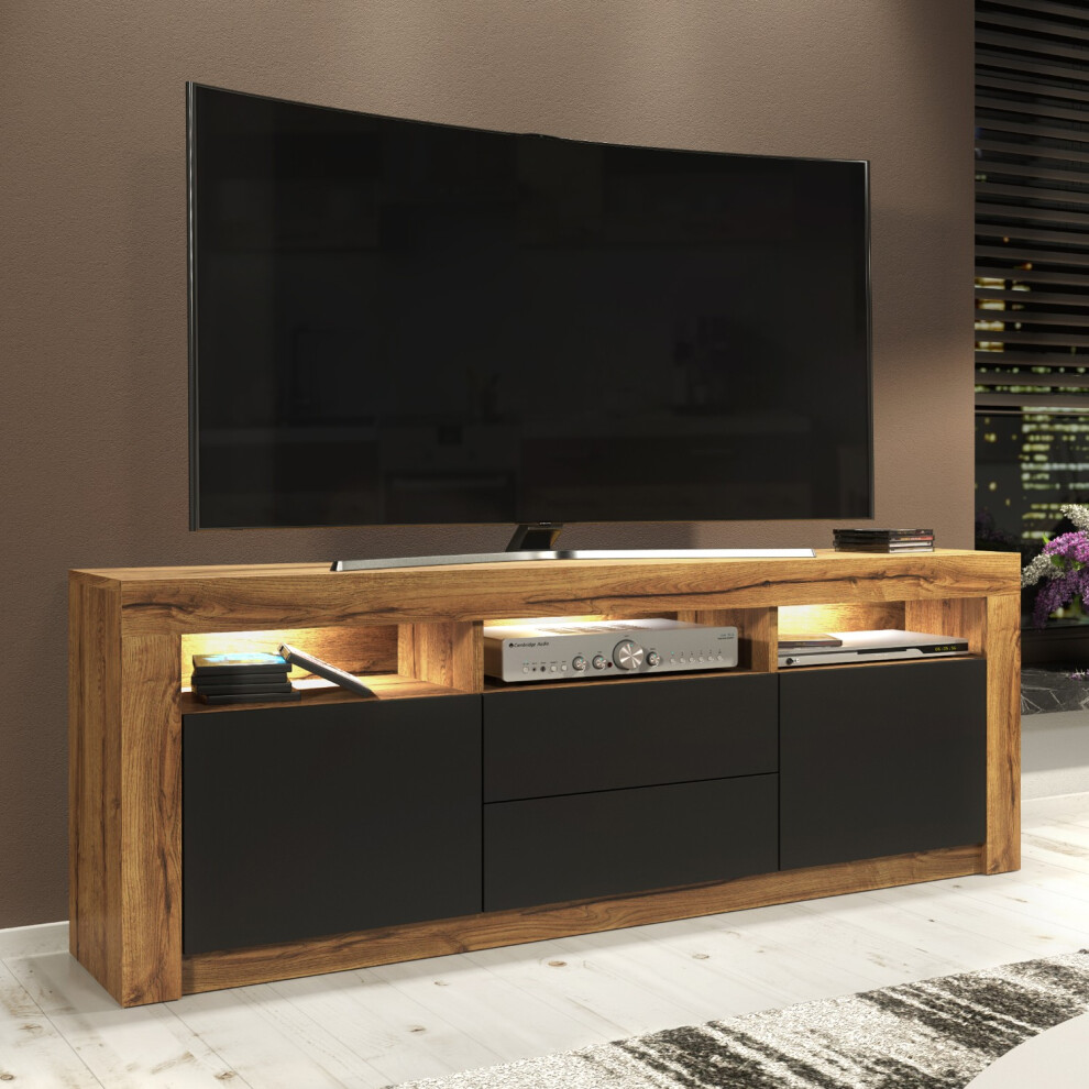 Mex Furniture Ltd Tv Unit Shine 160Cm - Dark Oak & Black Matt Doors And Led Lights