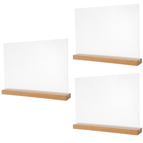 3Pièces Porte-Menu Transparent ABS Et Bois Support Stable Pour Table