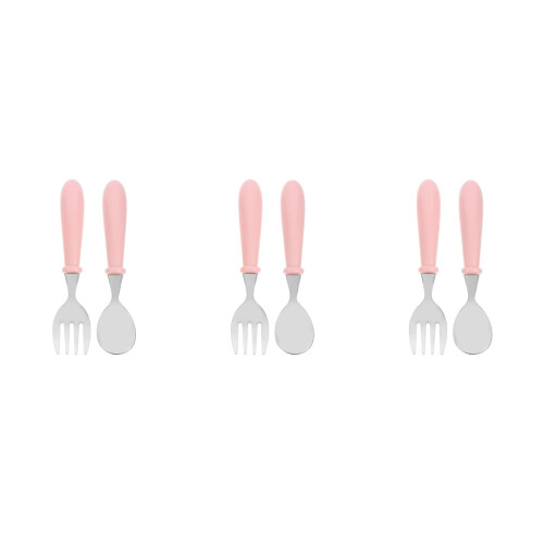 3Ensembles Couverts Bébé Acier Inoxydable Rose Fourchette