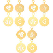 12Pcs Golden Coffee Art Stencils Tools for Milk Spray Latte Decoration