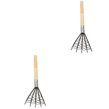 2Pièces Râteau À Palourdes Acier Noir Manche Bois Antidérapant