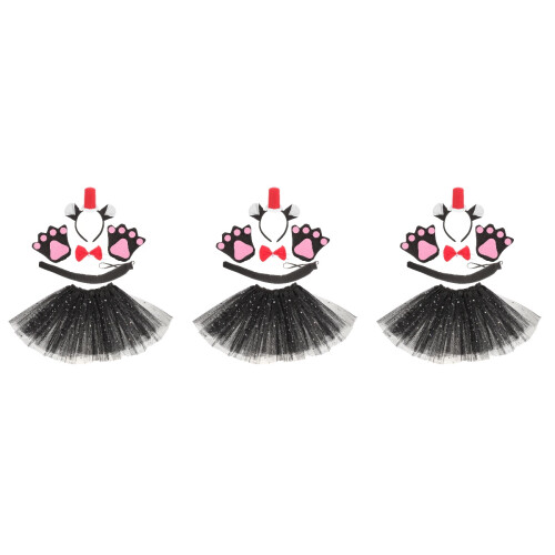 3Ensembles Costume Chat Cosplay Oreilles Queue Nœud Coloré