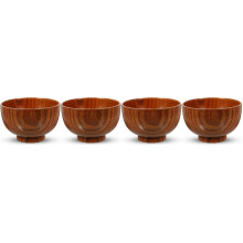 4Pièces Bol Réutilisable En Bois Marron Pour Repas Fruits