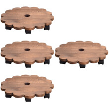 4Pièces Base Mobile Pour Plantes En Bois Trou Roulettes