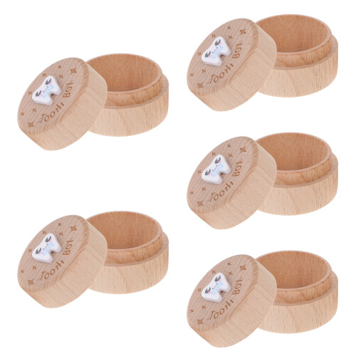 5Pièces Coffret Conservation Dents Enfant Bois Marron