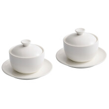 2Pcs White Ceramic Stew Bowl with Lid Kitchen Tableware