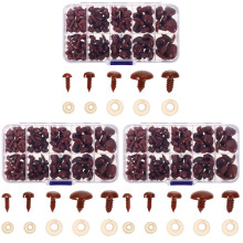 3Sets Brown Plastic Safety Eyes and Nose for DIY Dolls and Crafts