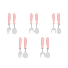 5Ensembles Cuillères Bébé Ergonomiques Acier Rose Pour Repas