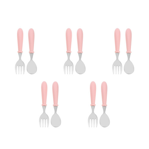 5Ensembles Cuillères Bébé Ergonomiques Acier Rose Pour Repas