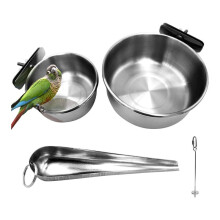 4 Pieces Stainless Steel Bird Feeding Dish Cups, Bird Feeder Food Water Bowls with Clamp, Pet Cage Cups Holder