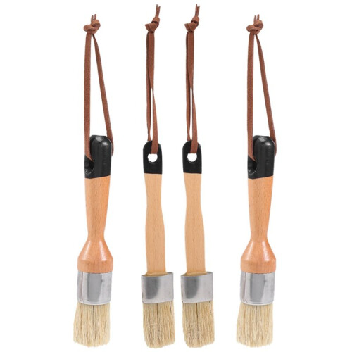 Chalk and Wax Brushes Include Flat and Round Chalked Paint Brush with Bristles, Multi-Use Brushes(4 Pieces)