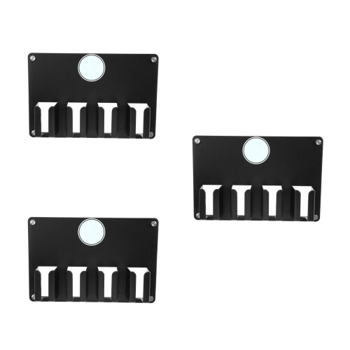 3Pcs Sturdy PP Wall Comb Hanger and Hair Clipper Bracket Black