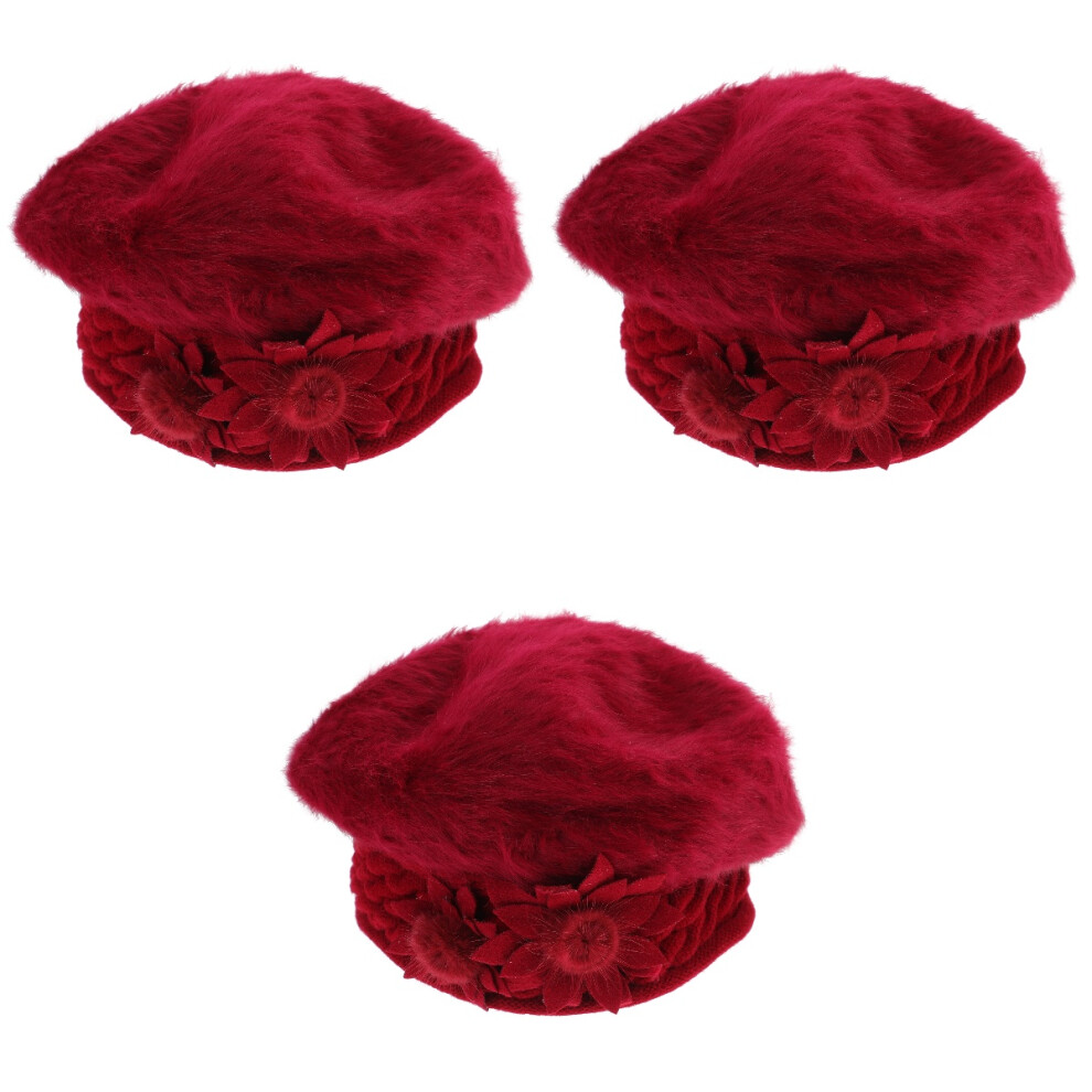 3St Dames Wollen Mutsen, Gebreide Winter Beanies Met Rood-image