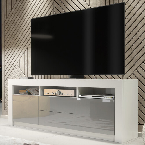 TV Unit Shine 160cm - White & Grey Gloss Doors