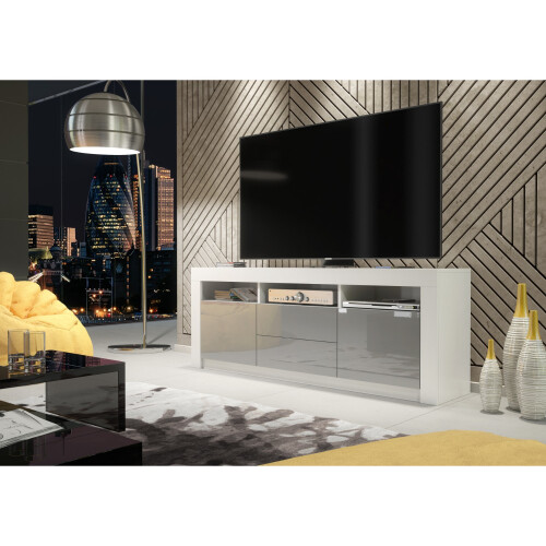 TV Unit Shine 160cm - White & Grey Gloss Doors 1