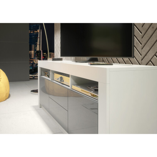 TV Unit Shine 160cm - White & Grey Gloss Doors 2