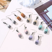 4PCS Funny Lemon Ice Black Tea Pearl Milk Tea Earrings Boba Bubble Tea Funny Dangle Earrings, Dark Brown &