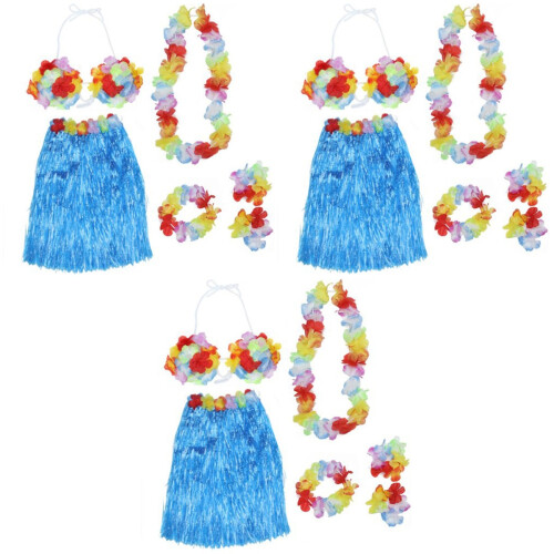 3Pièces Costume Hula Tropical Jupe Accessoires Fleuris