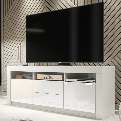 TV Unit Shine 160cm - White with Gloss Doors