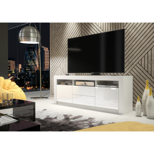 TV Unit Shine 160cm - White with Gloss Doors 1