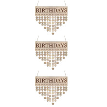 3Pièces Calendrier Rappel Anniversaire Familial Bois Beige Murale