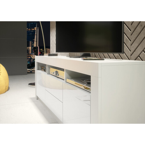 TV Unit Shine 160cm - White with Gloss Doors 2