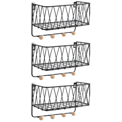 3Pièces Porte- Mural Noir Rangement Polyvalent