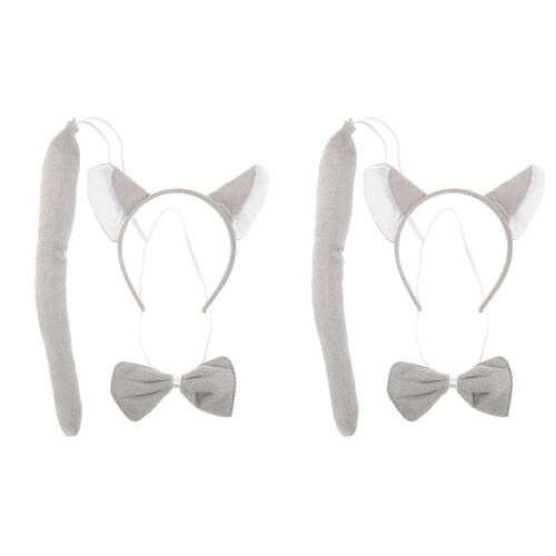 2Ensembles Costume Animal Enfant Oreilles Queue Gris Doux