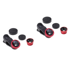 2Pièces Kit Lentilles Caméra Rouge Clip Mobile Macro Fisheye