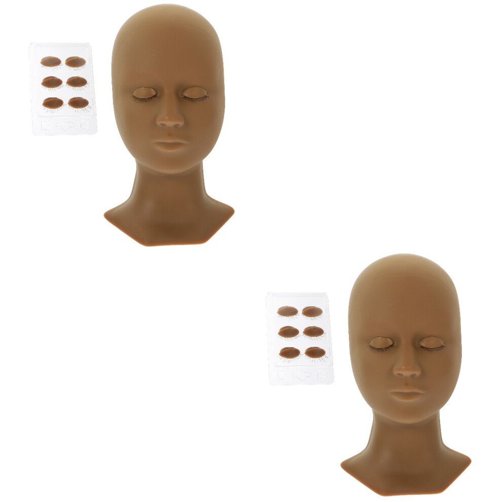 Inoomp 2Sets Coffee Lash Mannequin Mold For Eyelash And Makeup Practice