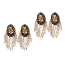 2Paires Epaulettes Dorées Avec Strass Badge Costume Épaule