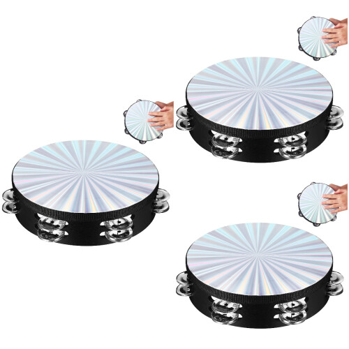 3Pièces Tambourine Double Rangée Percussion Main Bois Multi Couleur