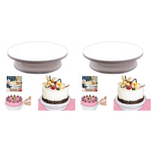 2Pièces Socle Gâteau Rond Blanc Décor Argenté Sans Assiette