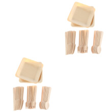 96Pièces Jetable Bois Beige Kit Camping Assiettes Couverts