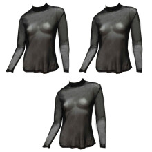 3Pièces Tops Résille Femme Style Manche Longue Slim
