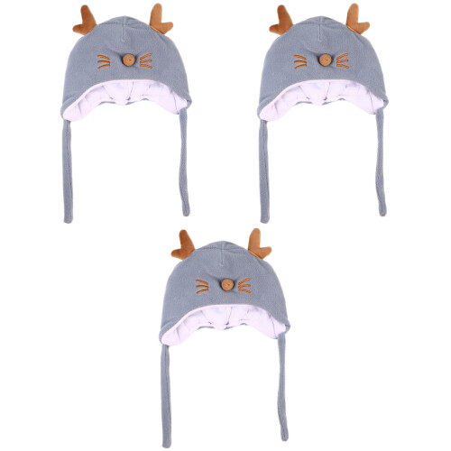 3Pièces Bonnet Bébé Hiver Coton Bleu Antilope Oreilles Chaud