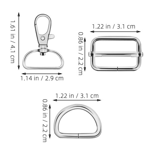 96Pcs Silver Metal Strap Buckle Set D-Ring Spring Hooks Keychain Clips 2