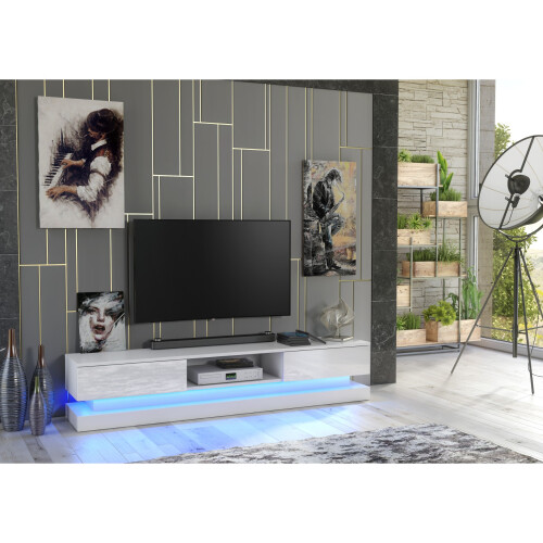 TV Unit Bloom 180cm - White with Gloss Doors and LED Lights 1